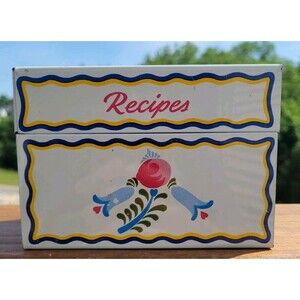 Vintage Ohio Art Co Tin Recipe Box Metal Toleware PA Dutch Cooking Kitchen